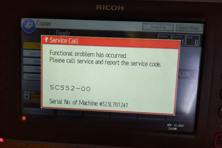 Lỗi Sc 552 Ricoh - Máy photocopy Ricoh báo lỗi SC 552