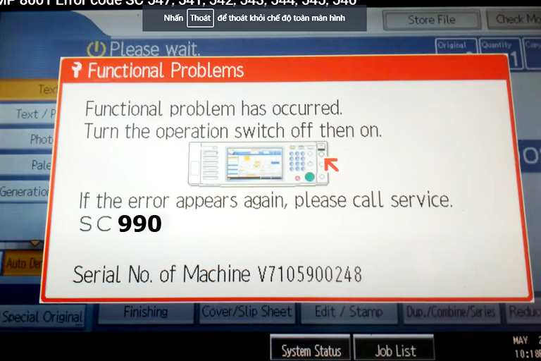 Ý nghĩa Thẻ PostScript3 máy Ricoh và màn hình báo lỗi Sc 990